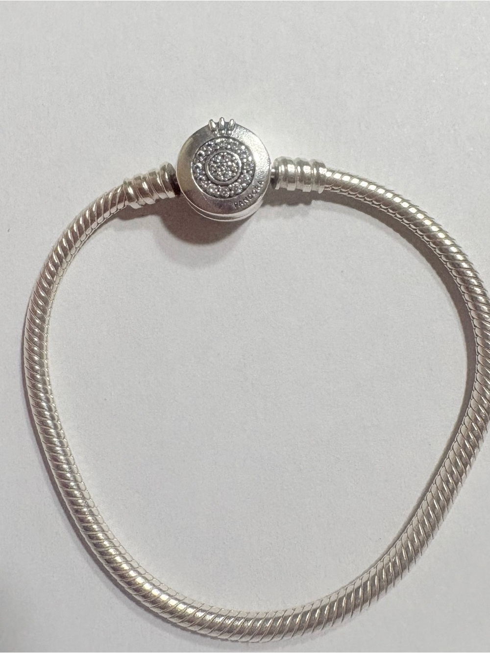 Pandora Sterling Silver Pave Circle Charm Snake Chain Bracelet - Silver